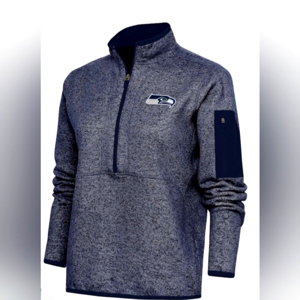 Women's SEA Seahawks Antigua Navy Logo Fortune Half-Zip Pullover - Large